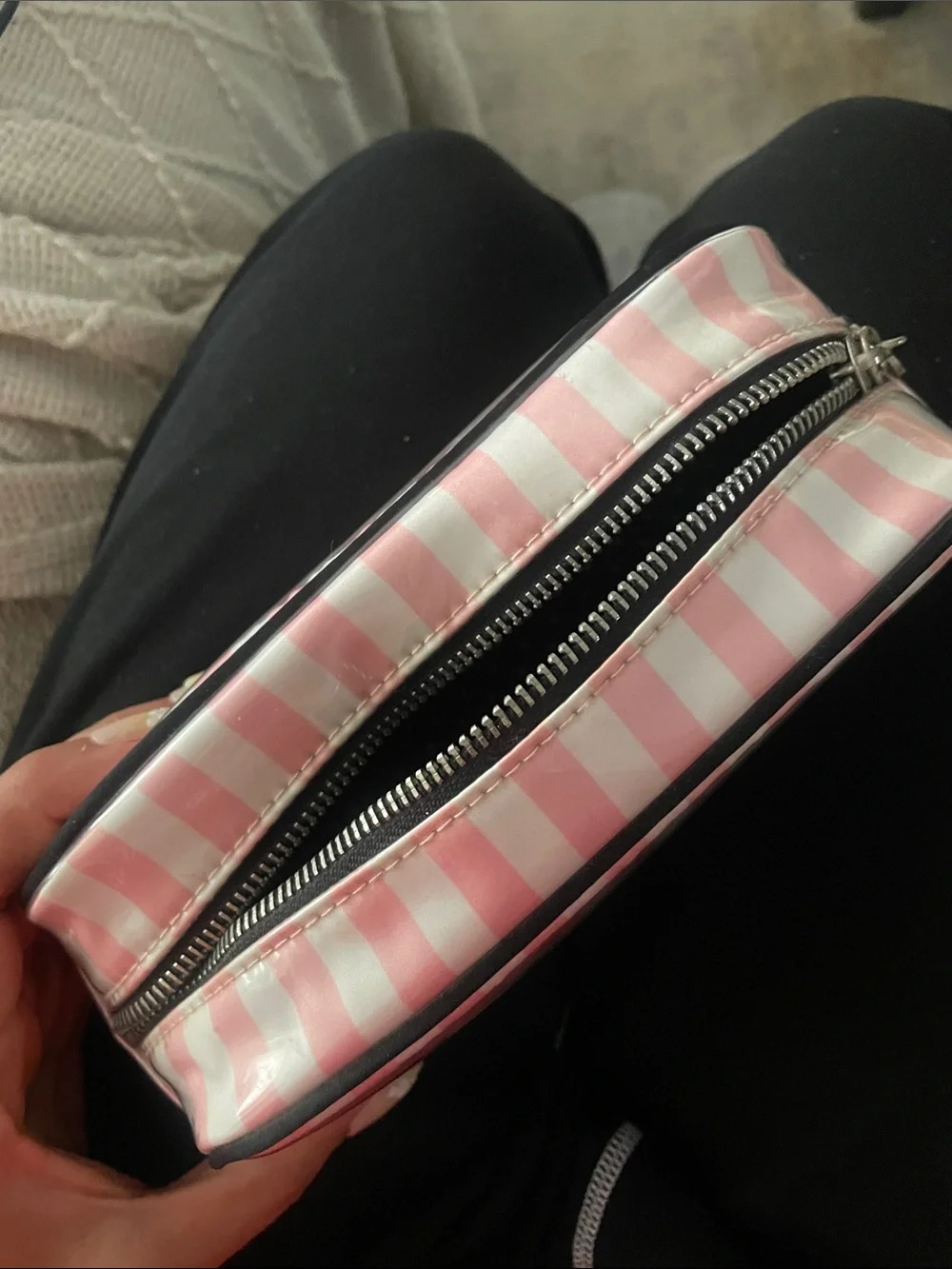 Victoria's Secret Pink and White Stripe Cosmetic Case